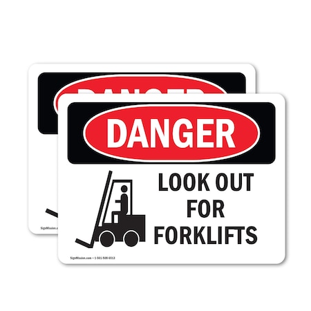 Signmission Look Out For Forklifts, 18 in W x Rectangle, Vinyl Decal OS-2PACK-DS-D-1218-L-1440